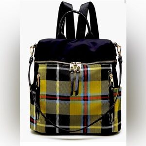 MKF collection yellow black checkered plaid backpack